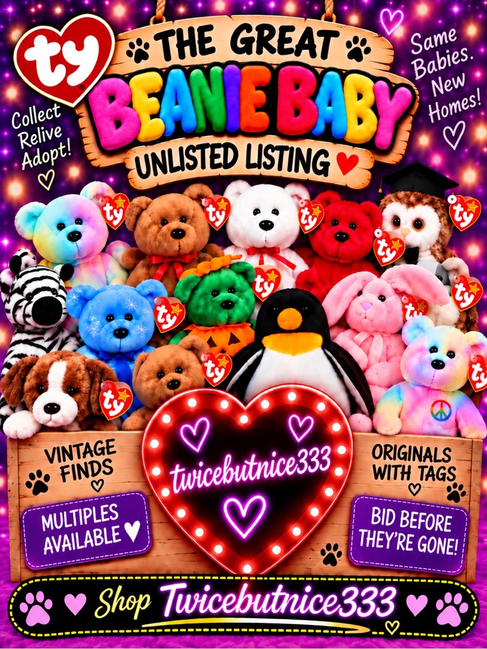 🧸🐥Vintage TY Beanie Babies Original Owner NWT Excellent Condition